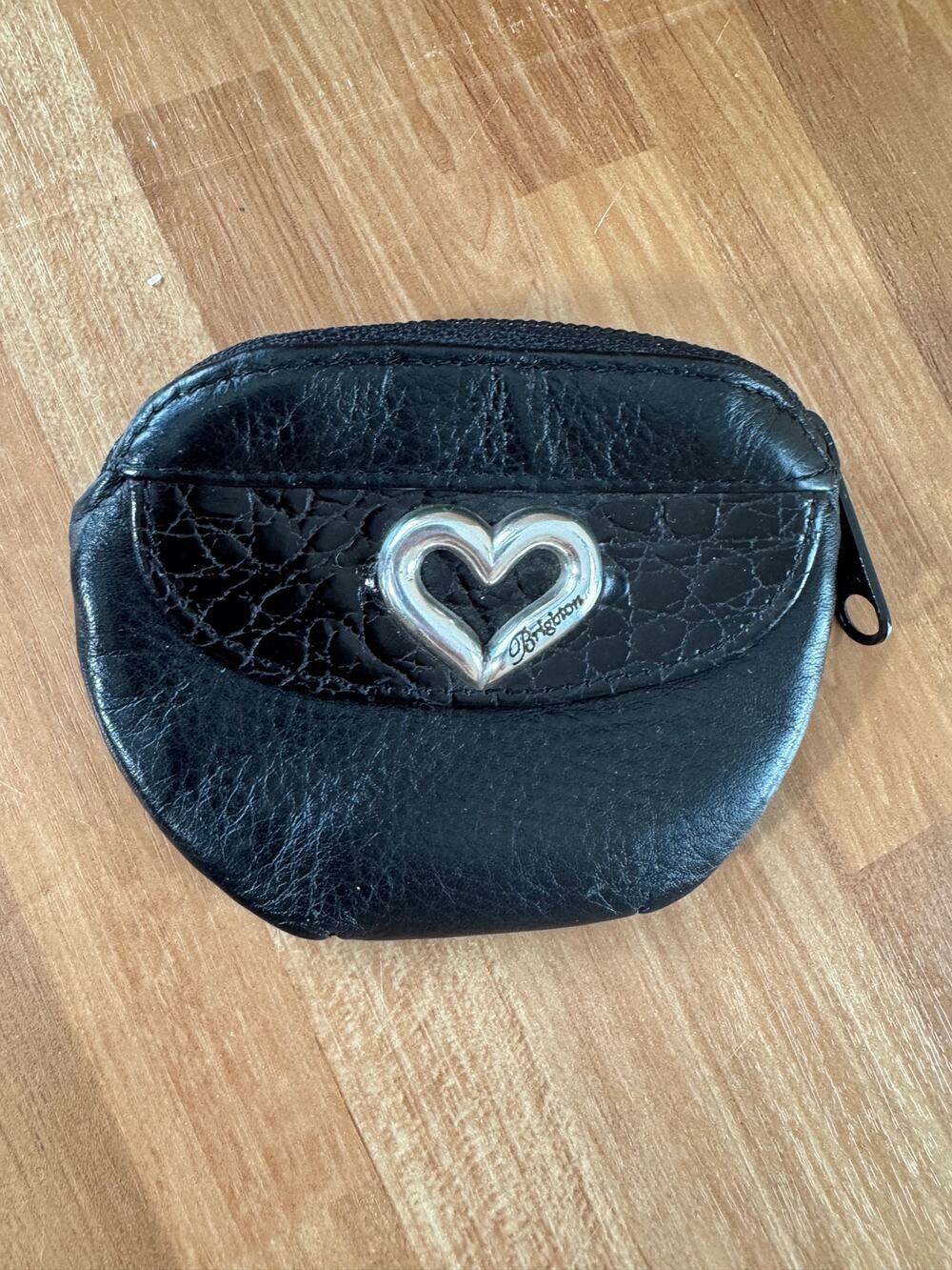 Vintage Brighton Black Leather Mini Coin Purse with Silver Heart